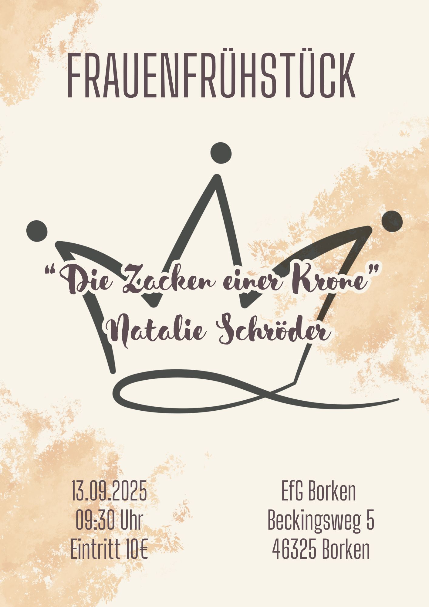 Flyer zum Frauenfrühstück mit Natalie Schröder zum Thema die Zacken einer Krone